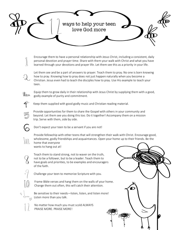 12 Ways to Help Your Teen Love God More How can we account for the sacrifficialness of Ruth, who willingly gave up her own future, and Isaac, who was willing to give up his life? What can we do to have our teens willingly obey without nagging and threaten? 