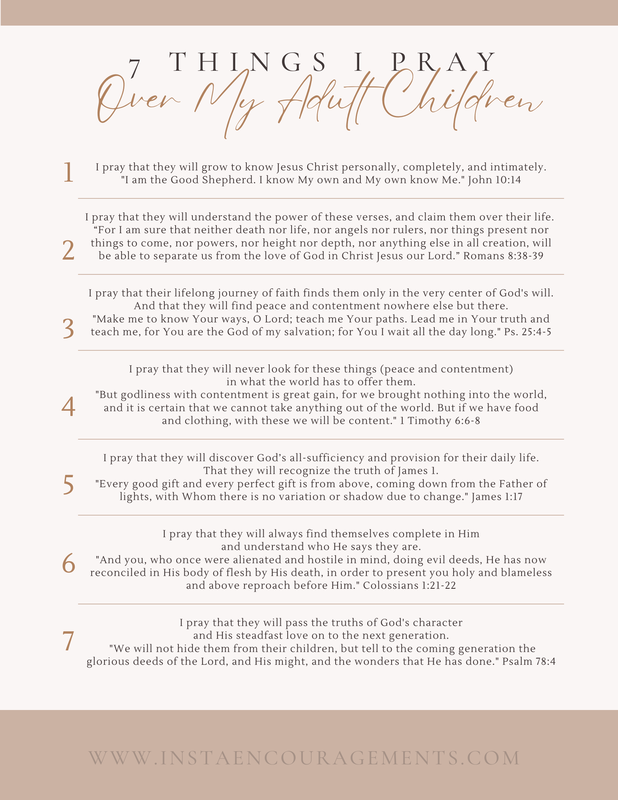 7 Things I pray over my adult children printable