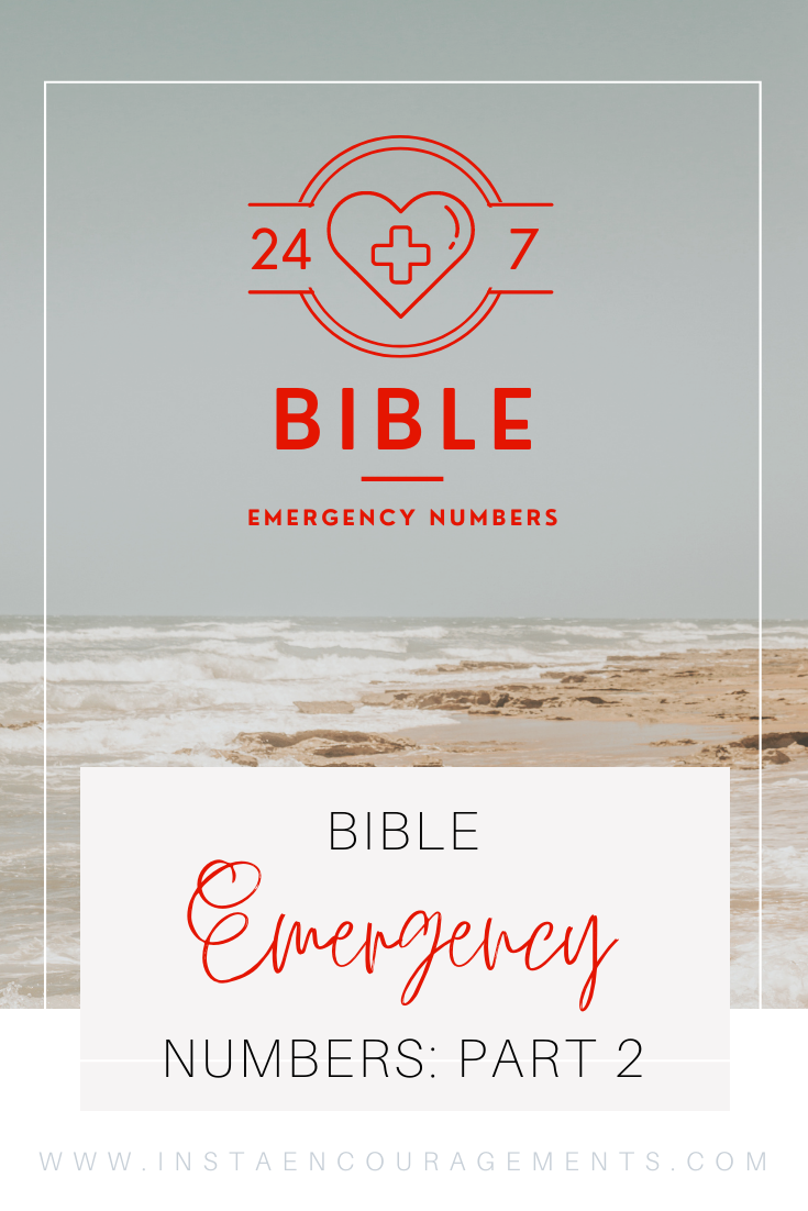Have you ever wondered where to go in the #Bible when you need #courage? How about when you’re lonely or feeling #fearful? And what about when people fail you? Today, let's look at Part 2 of the Bible Emergency Numbers #Biblestudy. We'll cover these topics: ​When I Have Sinned: Psalm 51:1-13 When I Become Self-Centered: Psalm 67:1-7 When I Need An #Eternal Focus: #Psalm 90:1-6, 10, 12-14 When I Am In Danger: Psalm 91:1-6, 9-12, 14-16 When I Leave Home For Travel: Psalm 121:1-8